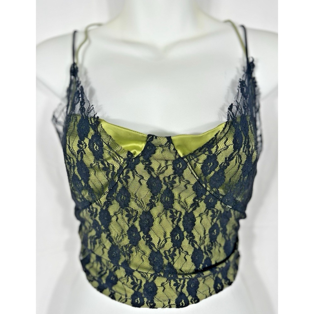 Womens Green Satin Lace Crop Corset Top Goth Forest Fairy Grunge Vamp Size M